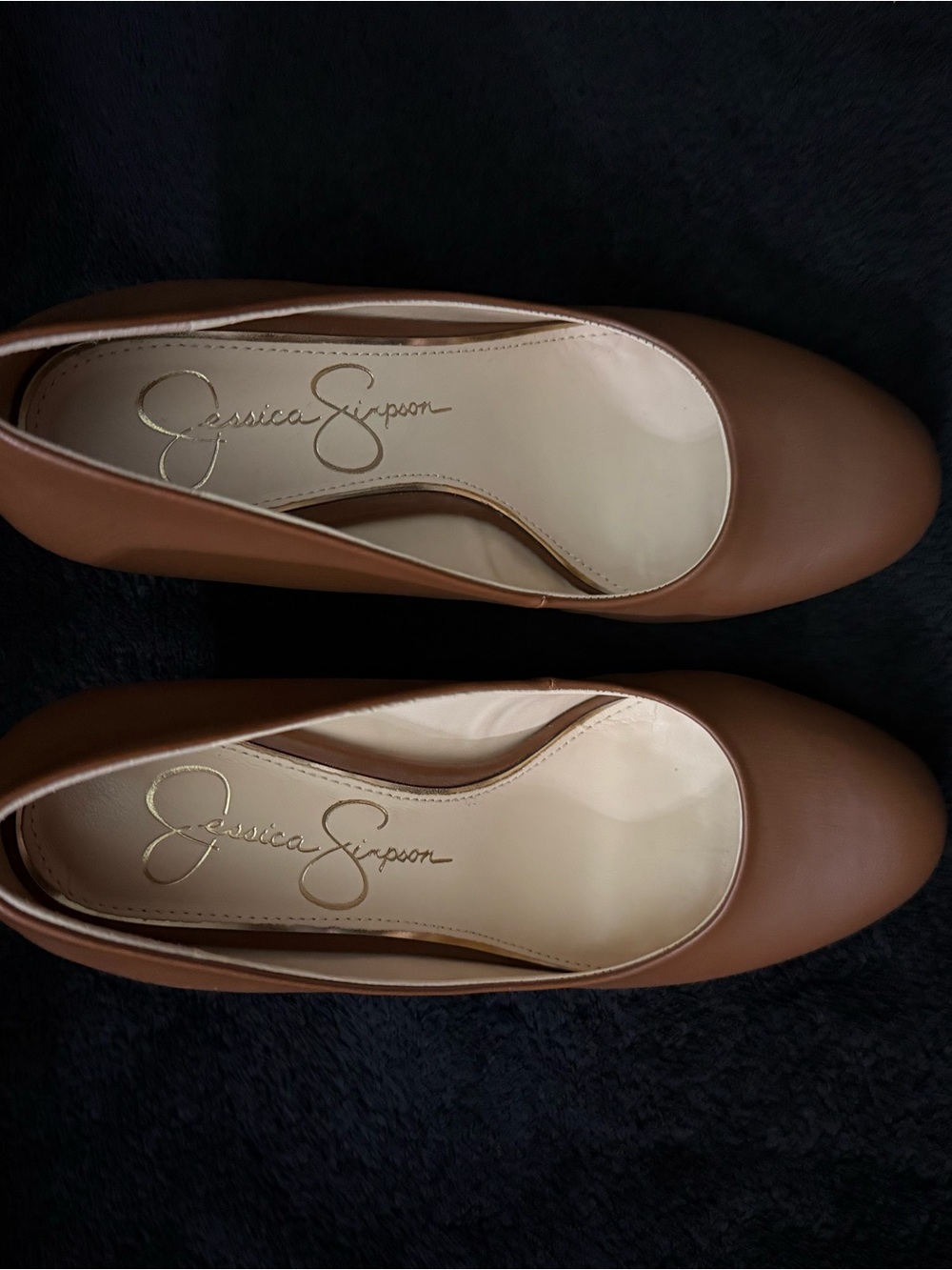 Jessica Simpson Brown Leather Almond Toe Wedge Pumps - Picture 2 of 8
